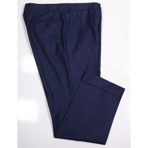 Errico Formicola Blue Birdseye Woven Flat Front Wool Dress Pants Trousers 37x30 - Picture 1 of 7